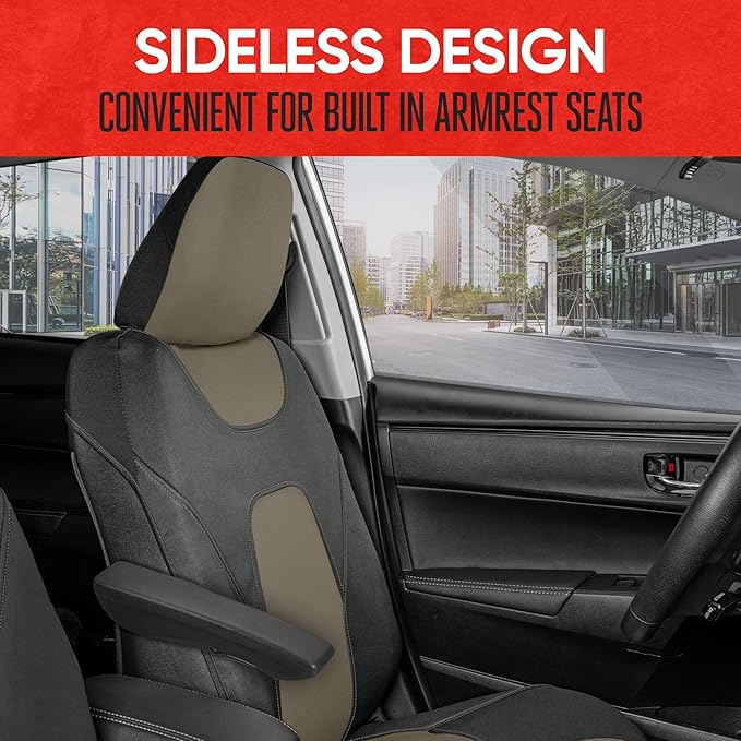 Motor Trend AquaShield Waterproof Front Seat Covers, Beige Seat Covers for Cars – Neoprene Front Car Seats Cover, SUV Seat Covers Protector - Car Interior Cover for Auto, Trucks, & Dog Owners