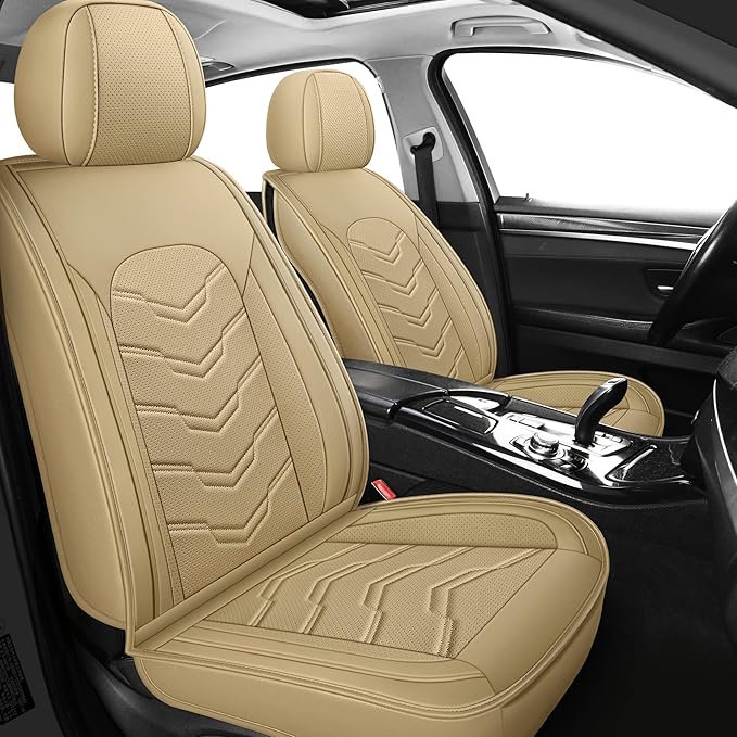 AOOG Leather Car Seat Covers Universal fit Most Sedans SUV Trucks (Full Set, Beige)