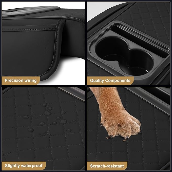 YORKNEIC Upgraded Car Center Console Cover with Cup Holder 2 Storage Bags - Faux Leather Arm Rest Cover Fit for Ford Ranger,Middle Console Cover Multi-Functional Car armrest Cushion(Black)