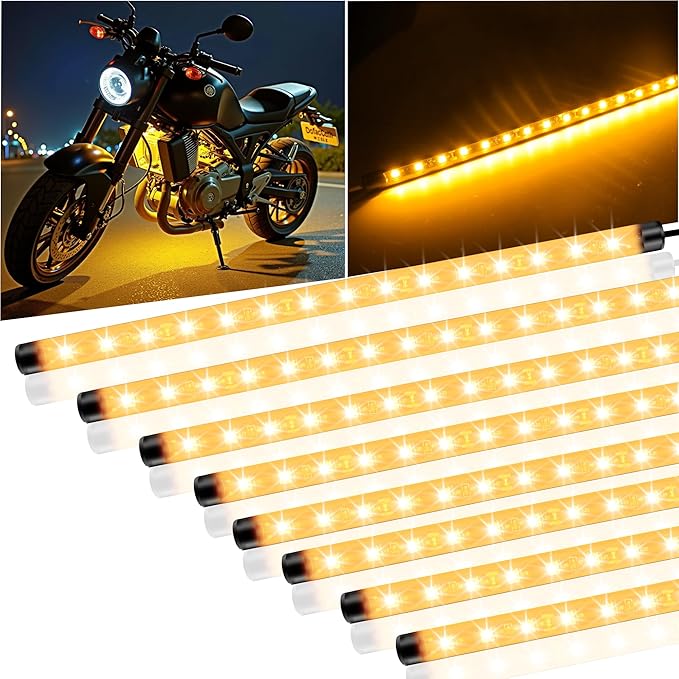8 Pcs Car Led Light Strip IP67 Waterproof 11" Flexible Led Lights Underglow 12V for Car Motorcycle Boat Golf Cart Interior Exterior Decoration - Amber