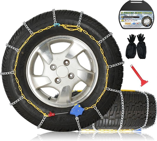 Auto Fixing Snow Chains, 2 x 12 mm, 30s Quick Installation of Tire Chains with Automatic Tensioner, Universal Emergency Tire Traction Chain for Cars, Pickups, and SUVs (HLN 110)