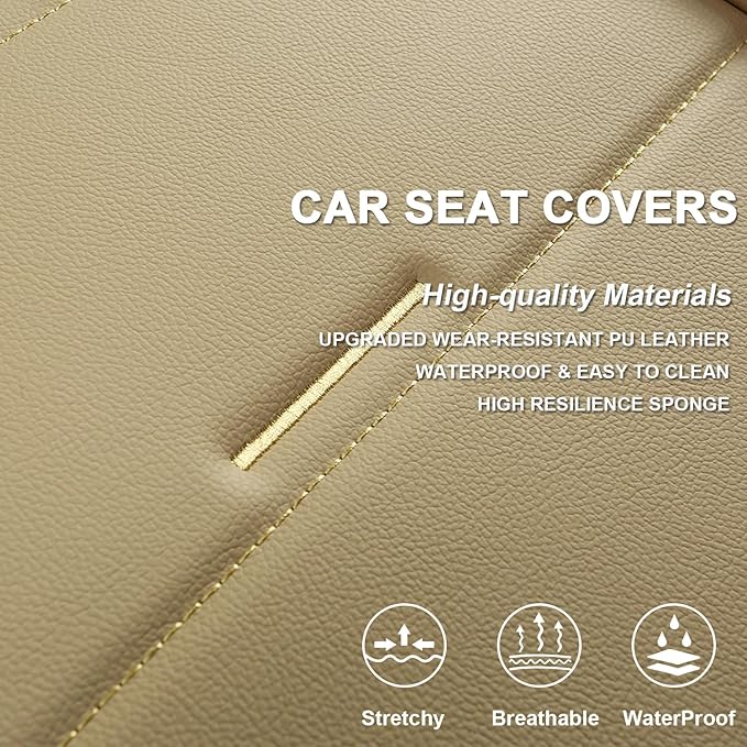 West Llama Bottom Seat Covers, Include 1 Pair Front Seat Protector and 1 Rear Seat Cover, Universal PU Leather Seat Covers for 90% Cars (Beige)
