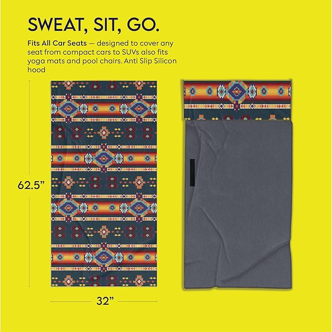 Sprints Athletic Running Towel, Full-Sized, Car Seat Cover - Performance Microfiber (Aztec Artisans & Chocolate Currency)