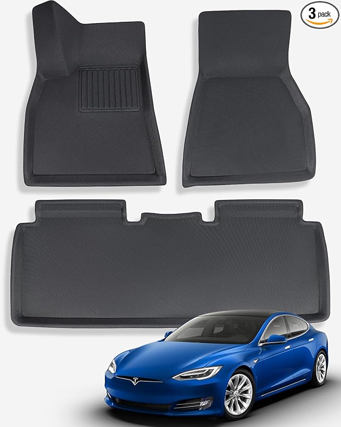 TAPTES for Tesla Model S Floor Mats 2019 2018 2017 2016 2015, Premium All Weather Anti-Slip Waterproof Floor Liners Car Interior Accessories - Compatible for Model S 2015-2019 (3 Pieces/Set)