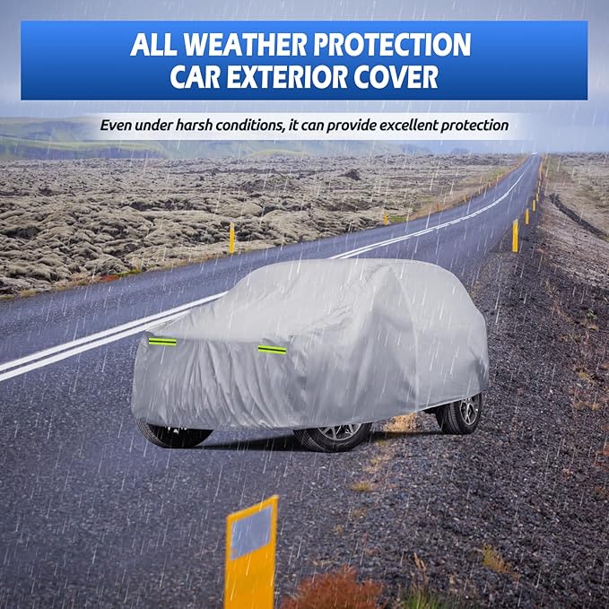 6 Layers Car Cover Waterproof All Weather for Automobiles, SUV Size A6 Universal Fit for Toyota RAV4 /4Runner, Honda CRV, Hyundai Santa Fe, Nissan Rogue(182-190 inch), Silver