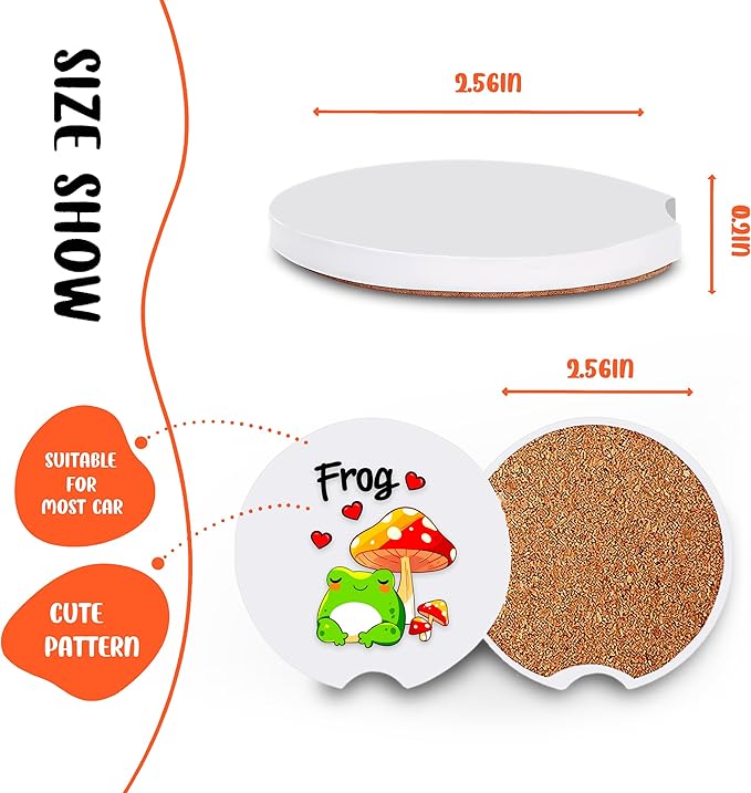 2 Pack Frog Car Cup Holder Coaster, Cute Car Interior Accessories Drink Coaster for Women & Men, Frog Lovers Themed Gifts Stuff Accessories Things Merchandise Items!