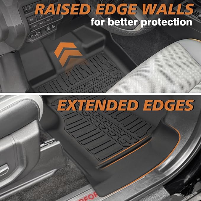 TripleAliners Floor Mats All Weather Liner Compatible with 2015-2025 Ford F150 & Lightning SuperCrew Cab Accessories Front and Rear 2-Row Truck Floor Liners TPE (Not Fit Fold Flat Storage)