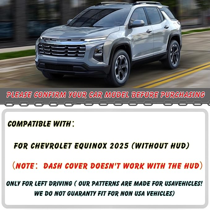 Non-Slip Dash Cover Dashboard Cover Mat Custom Fit Center Console Cover Sunshield Protector Pad Compatible with for Chevy/Chevrolet Equinox 2025 (Not for EV) (Without HUD) (Black Trim)