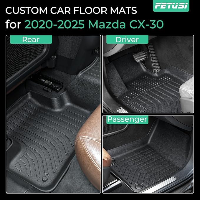 Floor Mats & Cargo Liner Set Custom Fit for Mazda CX-30 2020-2024 2025, All Weather Protection for Car Mats Anti-Slip TPE Odorless Floor Liners Mazda CX-30 Accessories Waterproof Trunk Mat, Black