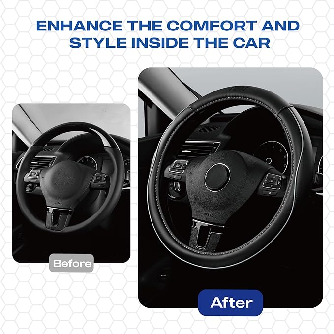 Skechers Memory Foam Steering Wheel Cover,Piping Microfiber Leather Steering Wheel Cover Sporty Universal Fit 14" 1/2-15" Car Wheel Protector for Men Women Fit Suvs,Vans,Sedans,Car,Trucks,Gray