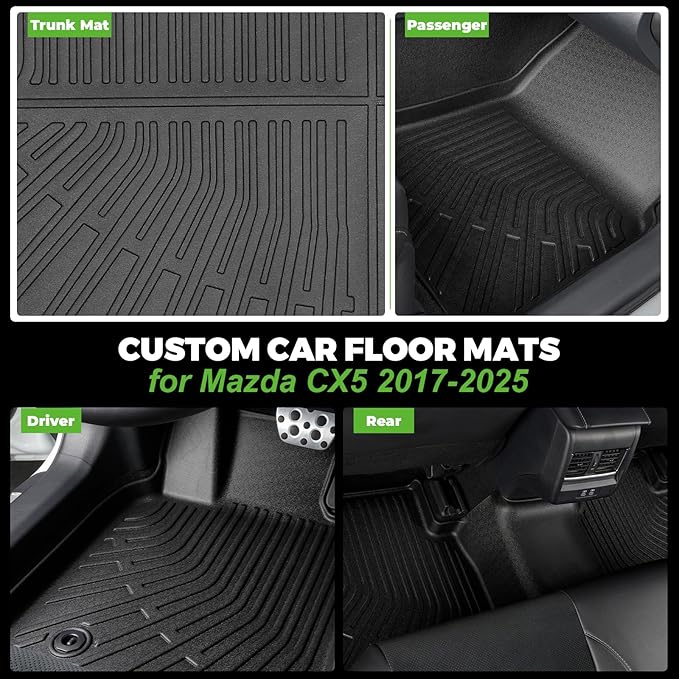 All Weather Floor Mats and Cargo Mat Set Fit for Mazda CX5 2025 2017-2024, TPE Car Mats Waterproof Anti-Slip Rubber Floor Liners for Mazda CX5 Accessories - 4 PCS