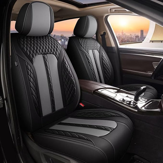AOMSAZTO Car Seat Cover Fit for Chevrolet Equinox 2007-2025 2026 Leather Vehicle Cushions Cover Seat Protector Automotive Full Set 5 Seat Covers Waterproof Compatible Airbag Black&Gray