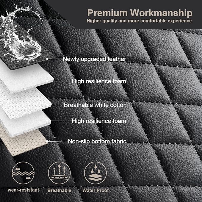 West Llama Pu Leather Car Seat Bottom Covers Protectors Include 1 Pair Front Driver Seat Pad Mat and 1 Rear Bench Cover Universal Fit 90% Vehicles,Black