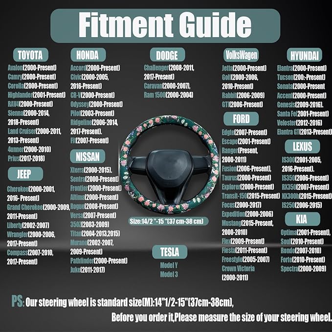 Flower, Floral, Daisies Steering Wheel Cover Auto Steering Wheel Protector, Anti-Slip, Breathable, Absorbing Sweat, Universal Car Accessories 14.5–15 inch,Fit for Most Car, Trucks, SUV