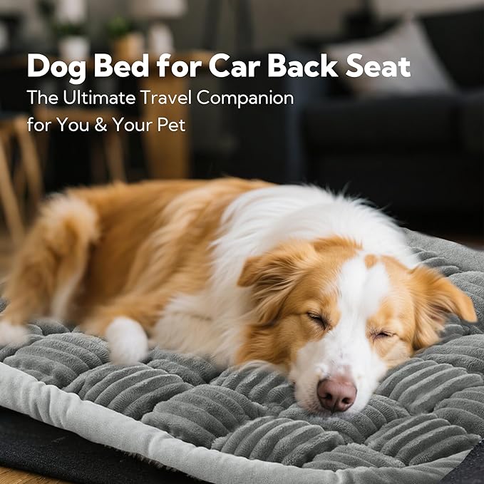 Soulbond Backseat Pet Bed Mat,Dog Bed for Car,Fuzzy Dog Seat Cover for Car Back Seat, Non-Slip Travel Pet Mat, Fit for Backseat Extenders and Seat Covers(Light Gray)