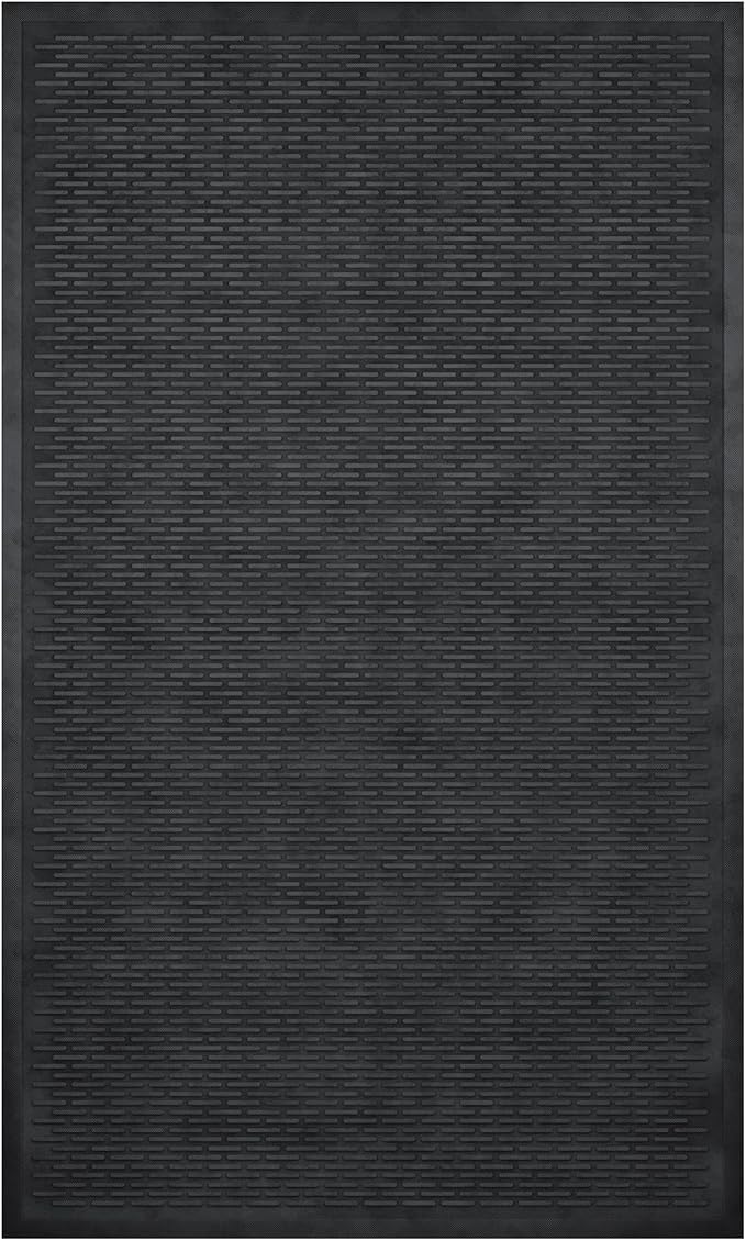 Ottomanson Heavy Duty Rubber Floor Mat – Non-Slip, Waterproof, Easy to Clean – Utility Rug for Entryway, Kitchen, Garage, or Patio – Stain Resistant, Hose Washable – 35" x 60", Black