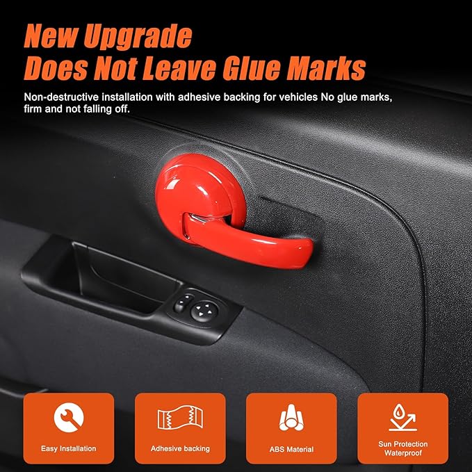 4PCS Inner Door Handles Cover Trim Compatible with Fiat 500/500 Abarth 2010-2024 Car Inner Door Handles Cover Protector Trim ABS Interior Decorative Cover Trim Sticker (Glossy Red)