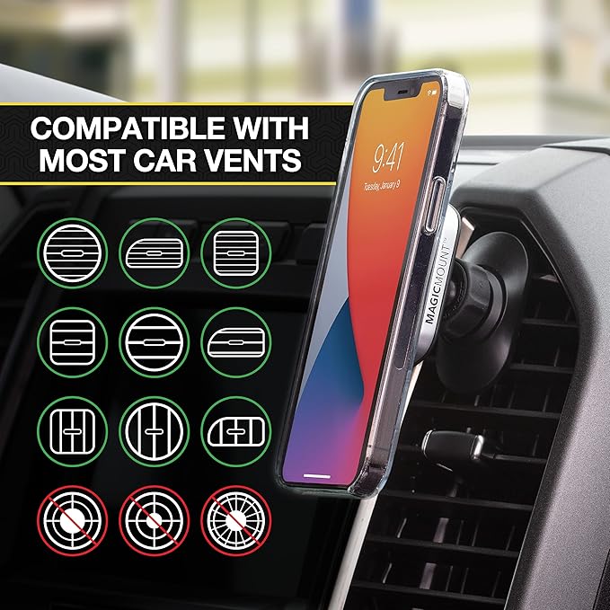 Scosche MP2ODVM-XTSP MagicMount Pro2 Dash/Vent/Window 4-in-1 Magnetic Cell Phone Holder Car Mount Kit Compatible with MagSafe, iPhones, Galaxy, Pixel & All Smartphones