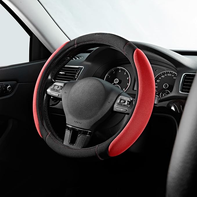 Skechers Steering Wheel Cover,Memory Foam Car Steering Wheel Cover,14.5-15inch Anti-Slip Safety Comfortable Desgin, Universal Accessory for Diverse Cars, Truck,SUV (Black & Red)