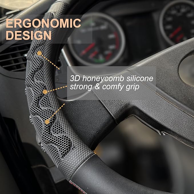 PINCTROT XL Size 17.5-18 Inch Great Grip Steering Wheel Cover for Semi Truck, Fits RV, Big Rig Trucker, 18 Wheeler and Classic Cars, Anti-Slip Design 17.5-18 Inch (Black/Red Stitch)