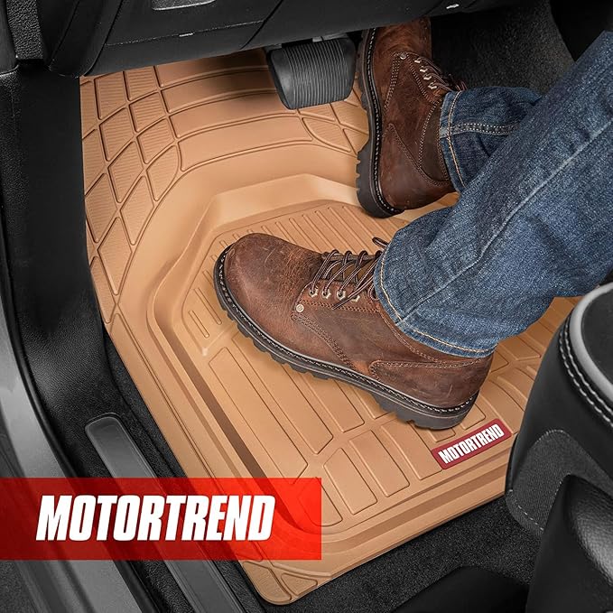 Motor Trend 943-BG FlexTough Defender Car Floor Mats -Next Generation Deep Dish Heavy Duty Contour Liners for Car SUV Truck & Van-All Weather Protection, Trim to Fit Most Vehicles Beige