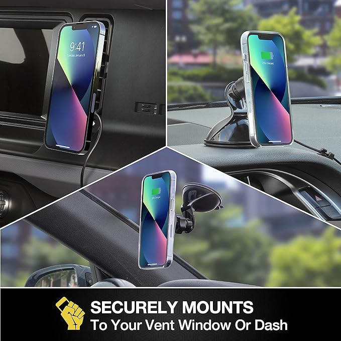 Scosche MQ5WDV-1 MagicMount Pro Charge5 Window/Dash/Vent 15W Magnetic, Qi-Certified, Wireless Charging Phone Mount, Cell Phone Holder for Car Compatible with MagSafe, iPhone, Galaxy and Qi Devices