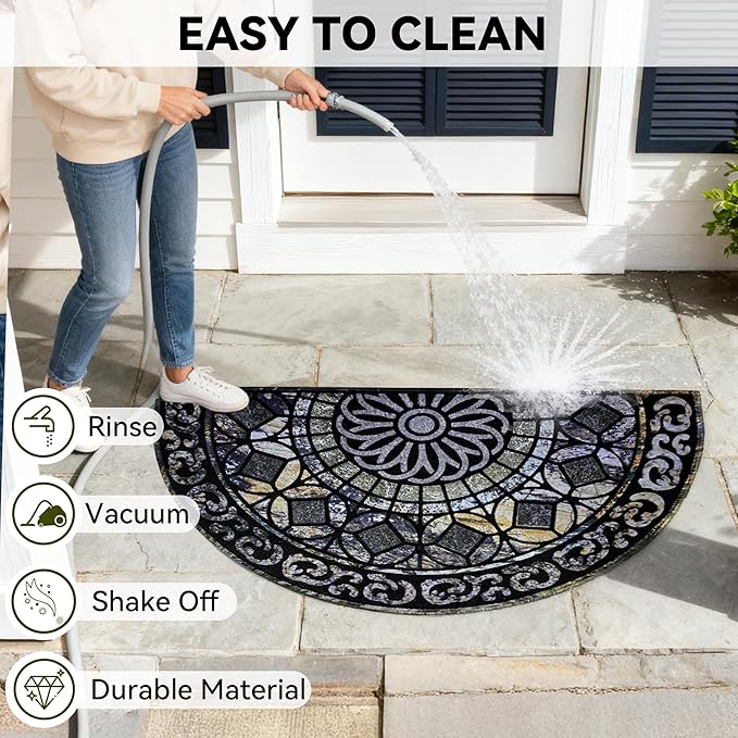 Outdoor Rubber Mat 17.71"x29.52" Heavy Duty, Waterproof Doormat for Outside Entrance, Non-Slip Backing, Easy Clean Patio Carpet for Garage, Porch, Deck, Kitchen (Blue)