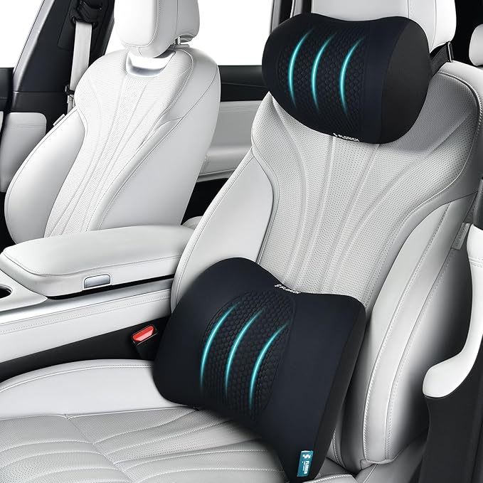 FLORICH Lumbar Support with Car headrest Back Pillow for Chair Headrest Pillow with Gel Memory Foam Massage Point Memory Foam Back Pillow for Office Chair(Black)