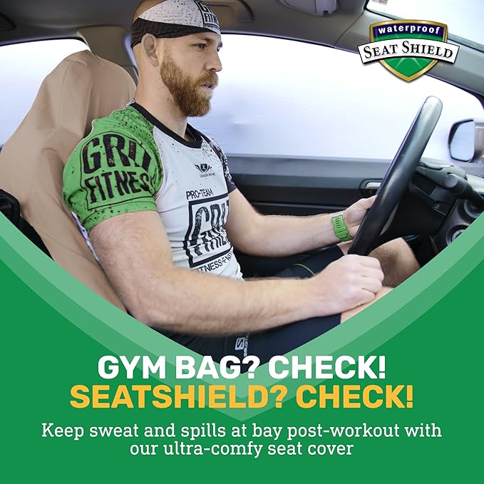 UltraSport Waterproof Towel Car Seat Cover, Universal Fit, Sweatproof & Odor-Resistant Front Seat Protector, Quick-Dry, Machine Washable for Gym, Pets, Travel, Outdoor Adventures, Tan, 2-Pack