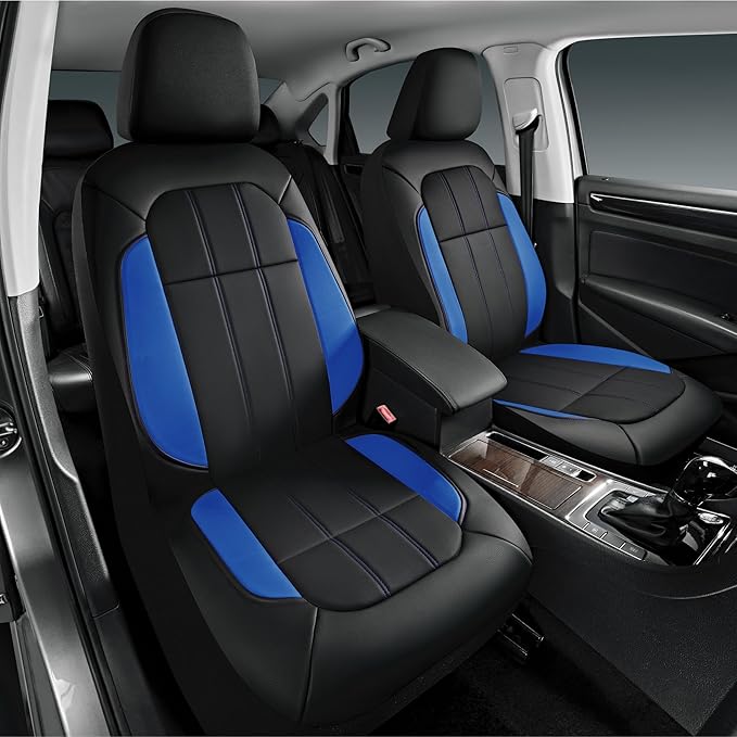 Road Comforts Car Seat Covers, Breathable Leather Seat Covers, Car Seat Covers Full Sets Airbag Compatible, Automotive Seat Covers for Most Cars, Vans, Trucks, SUV - Blue