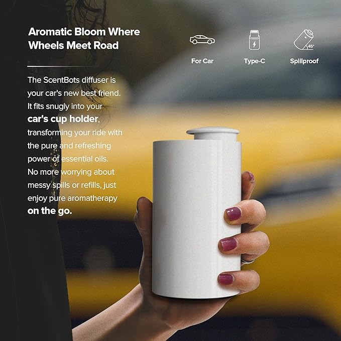 Waterless Essential Oil Diffuser for Home Aromatherapy Car Nebulizing Diffuser Battery Operated 5-20mL Mini Scent Air Machine Up to 600 Sq.Ft. 4Timer 3 Mist-Level (AN7 White)