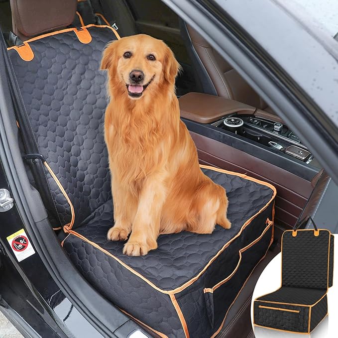 1 Pack Front Seat Car Cover, Waterproof Dog Car Seat Cover, Non-Slip & Scratch-Proof, Pet Car Seat Protector with Side Flaps and Storage Pocket, Car Seat Cover for Most Cars, Trucks and SUVs