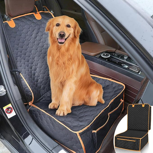 1 Pack Front Seat Car Cover, Waterproof Dog Car Seat Cover, Non-Slip & Scratch-Proof, Pet Car Seat Protector with Side Flaps and Storage Pocket, Car Seat Cover for Most Cars, Trucks and SUVs