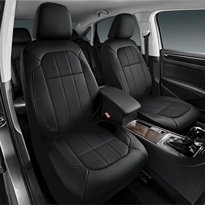 Road Comforts Car Seat Covers, Breathable Leather Seat Covers, Car Seat Covers Full Sets Airbag Compatible, Automotive Seat Covers for Most Cars, Vans, Trucks, SUV - Black