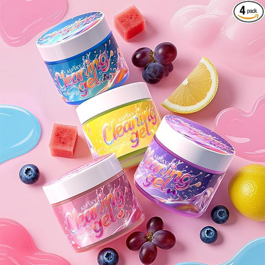 ASFSKY Car Cleaning Gel (Fruit Aroma) Cleaning Putty Universal Dust Cleaning Car Interior Cleaner Keyboard Dust Remover Car Slime Gifts for Men Women Girl（4 Pack）