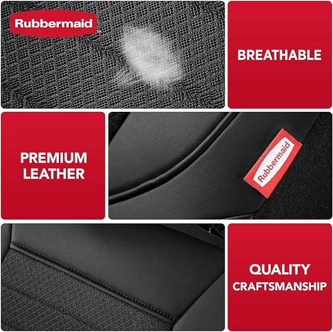 Rubbermaid Car Seat Cover, Leather & Air-Cool Mesh Front Seat Cover, Airbag Compatible, Slip-On Installation, Automotive Seat Cover Universal Fit for Most Cars, Trucks, SUVs-Black