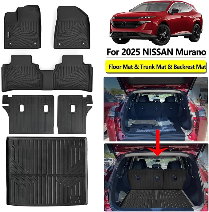Floor Mats & Trunk Mat for 2025 Nissan Murano with Cargo Liners Accessories Backrest Mat TPE All Weather Protection Car Floor Liners
