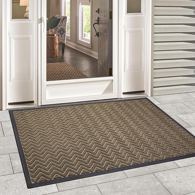 DEXI Front Door Mat Outside Entrance, 4x6 ft Rubber Entry Doormat Heavy Duty, Welcome Mats Non Slip for Inside House Floor Entryway Back Doors Exterior Patio, Chevron Brown