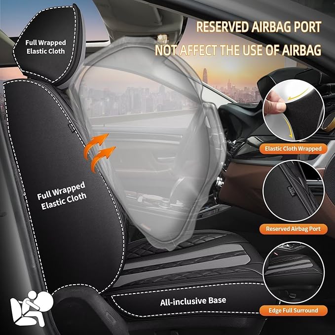 AOMSAZTO Car Seat Cover Fit for Chevrolet Trax 2015-2022 2024 2025 2026 Leather Vehicle Cushions Cover Seat Protector Automotive Full Set 5 Seat Covers Waterproof Compatible Airbag Black&Gray