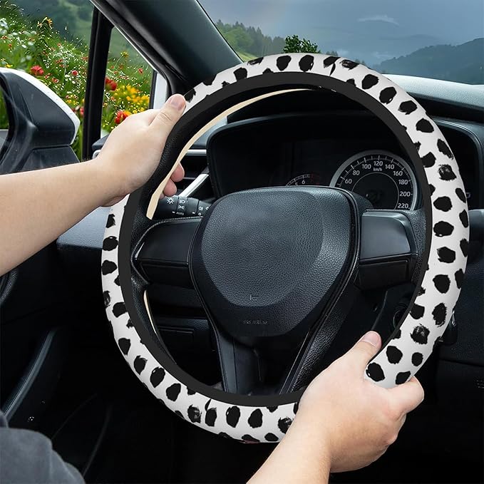 Abstract Black Spots Steering Wheel Cover, Elastic Non-Slip Steering Wheel Protector,Auto Interior Decor for Women Girls,Universal 15" Fit for Sedans,Trucks