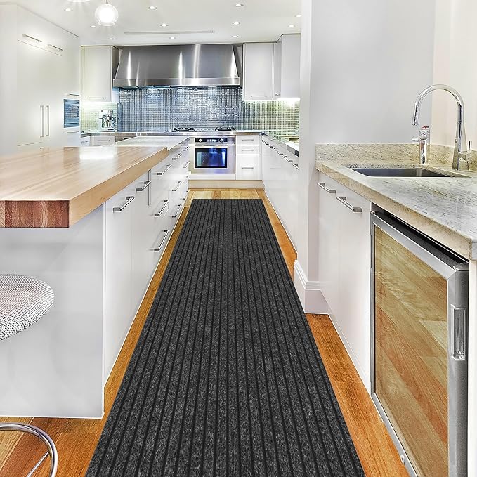 Ottomanson 2'7" x 7' Hallway Runner with Scraper Pile - Extra Durable Non-Slip Rug Mat for Indoor & Outdoor Use - Ideal for Kitchen, Entryway & Garage - High-Traffic Carpet, Black