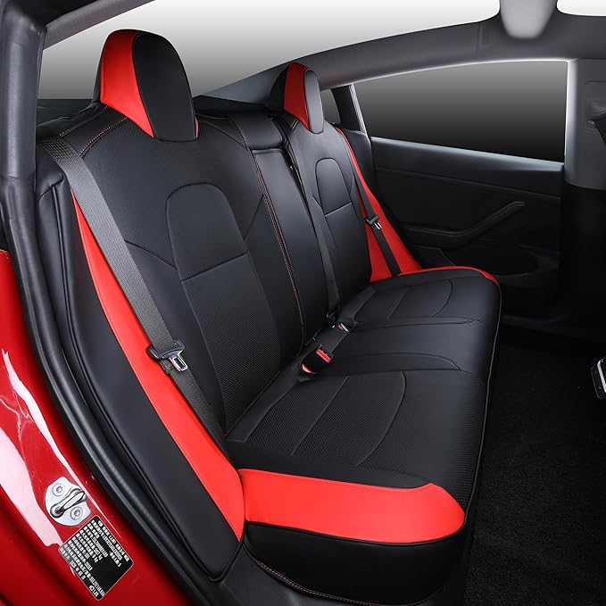 Suitable for Tesla Model 3 Seat Covers, Waterproof Faux Leather Car Seat Covers Full Set forTesla Model 3 2023 2022 2021 2020 2019 2018 2017 (Black+ Red)