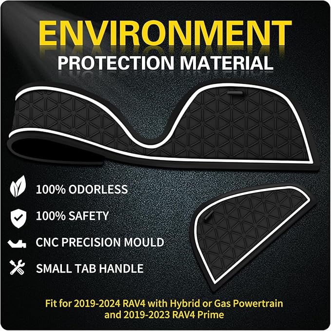 Premium Liner Mat Accessories Compatible with Toyota RAV4 2019-2024 and 2021-2024 RAV4 Prime, Custom Fit Cup Holder, Door Pocket and Center Console Inserts (White Trim, 14-PCS)