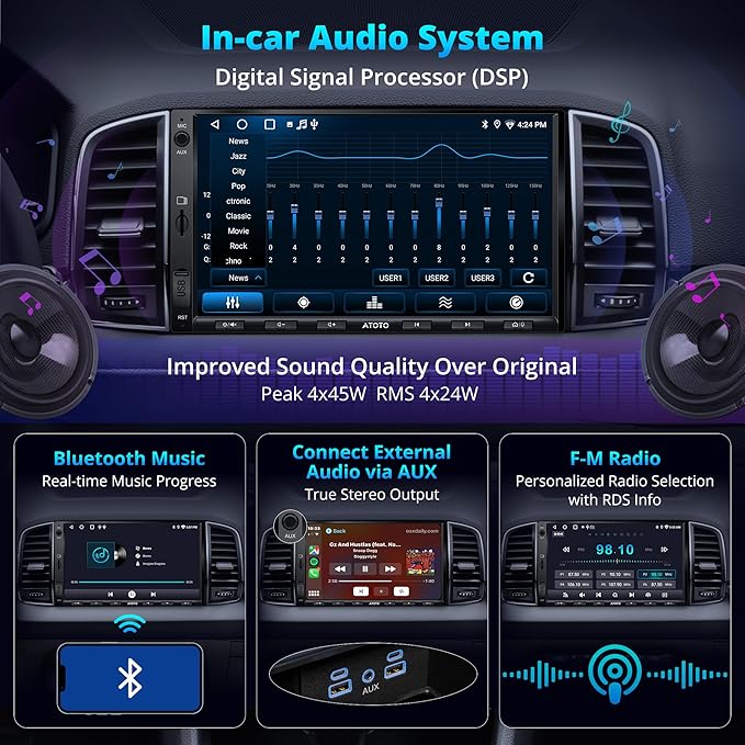 A5L 7inch Android Double DIN Car Stereo with OBD2 Scanner, Wireless CarPlay & Android Auto, 24 Band EQ, DSP, WiFi/BT/USB Tethering, 2G+32G Touchscreen Radio, AI Chat, MirrorLink, GPS/FM/AM