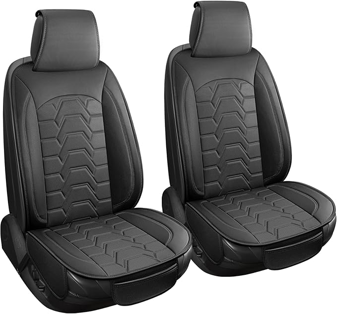 Leather car Seat Covers Breathable Car Seat Protector Front seat Covers Universal Fit for 95% Car Truck SUV Van Vehicles （Black，2PCS）