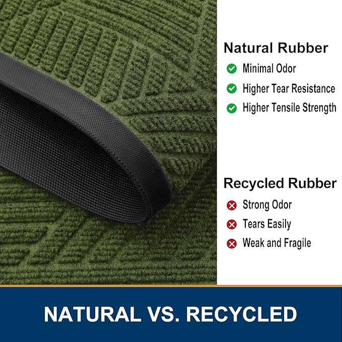 Smiry Front Door Mat Outside Entrance, Heavy Duty Sturdy Natural Rubber Doormat, Trap Dirt and Moisture, Easy Clean Low Profile Mats for Indoor Outdoor Entry, Irregular Triangle (36x24, FST-Green)