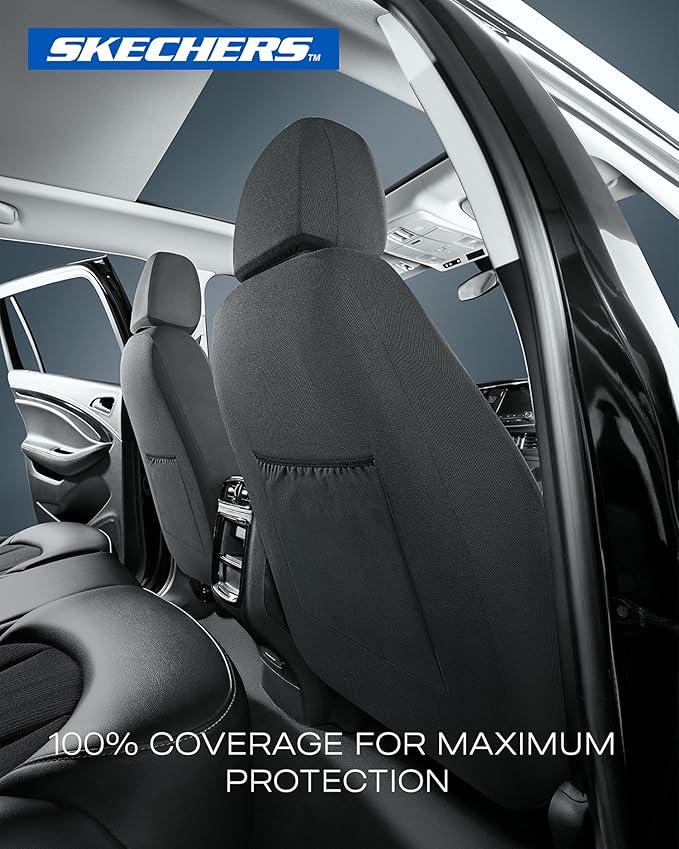 Skechers Memory Foam™ Car Seat Cover Full Sets, Hexcomb Breathable Thick Seat Covers, Airbag Compatible, Automotive Comfort & Protection for Most Cars,Van,Trucks, SUVs (Beige,Full Set)