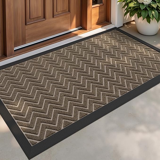 DEXI Front Door Mat Outside Entrance, 4x6 ft Rubber Entry Doormat Heavy Duty, Welcome Mats Non Slip for Inside House Floor Entryway Back Doors Exterior Patio, Chevron Brown