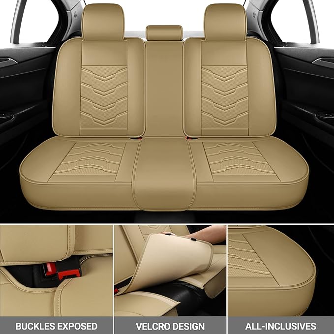 AOOG Leather Car Seat Covers Universal fit Most Sedans SUV Trucks (Full Set, Beige)