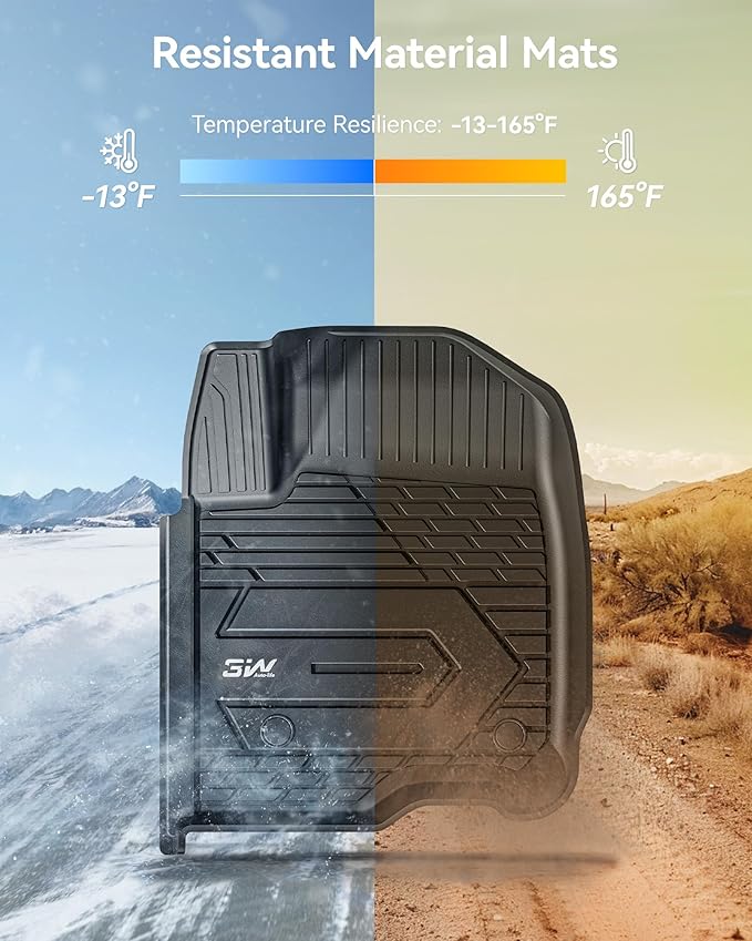 3W Floor Mats Fit for 2019-2025 2026 Chevy Silverado/GMC Sierra Denali 1500 & 2020-2025 2026 GMC Sierra 2500/3500 HD Crew Cab TPE All Weather Floor Liner, Fit For 2nd Row with Factory Carpeted Storage